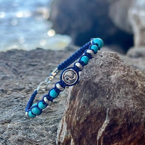Macrame bracelet natural stones, Turquoise Yin-Yang