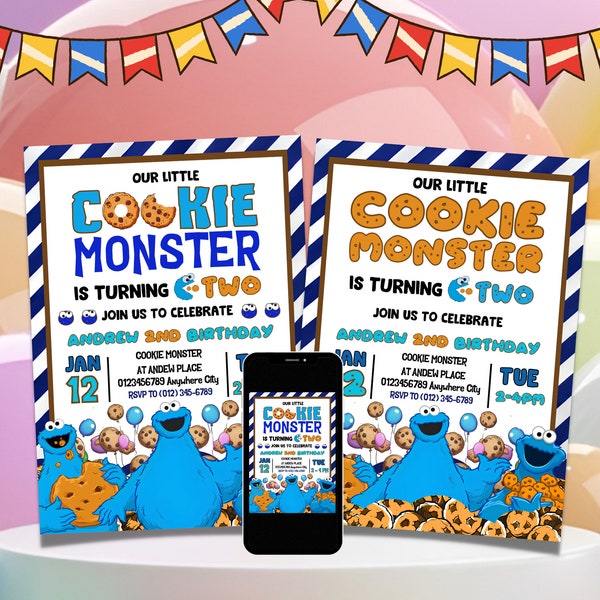 Cookie Monster Birthday Party Invitations - Etsy