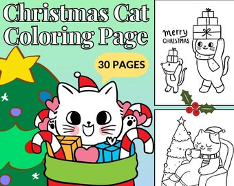 Christmas Cat Coloring Pages | Cute Coloring Pages for Kids | Kitty Cat Instant Download Activity Page | Digital Download 8.5 x 11 in