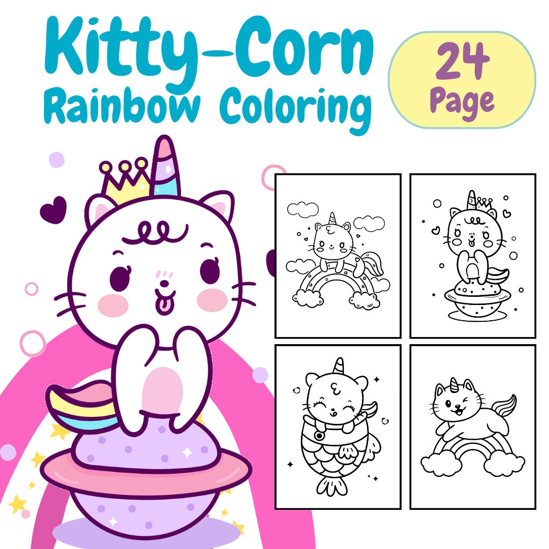 24 Kitty-corn Coloring Pages for Kids, Activity Sheet for Kids - Etsy