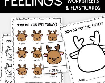 Incheckningsschema för renkänslor, julkänslor, SEL-flashkort och arbetsblad, hur känner du dig idag, utskrivbar social-emotionell inlärning