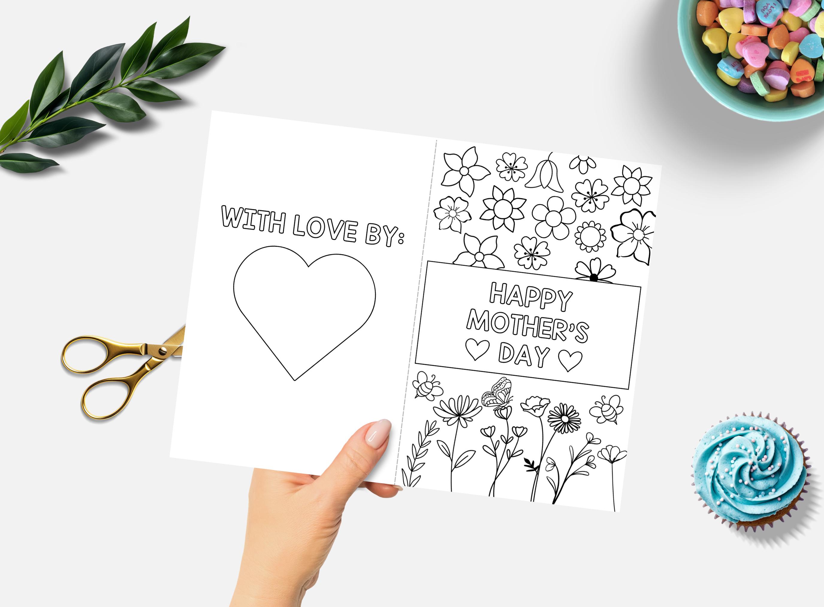 Mothers Day Coloring Card, DIY Gift for Mom, Printable Flower Coloring ...