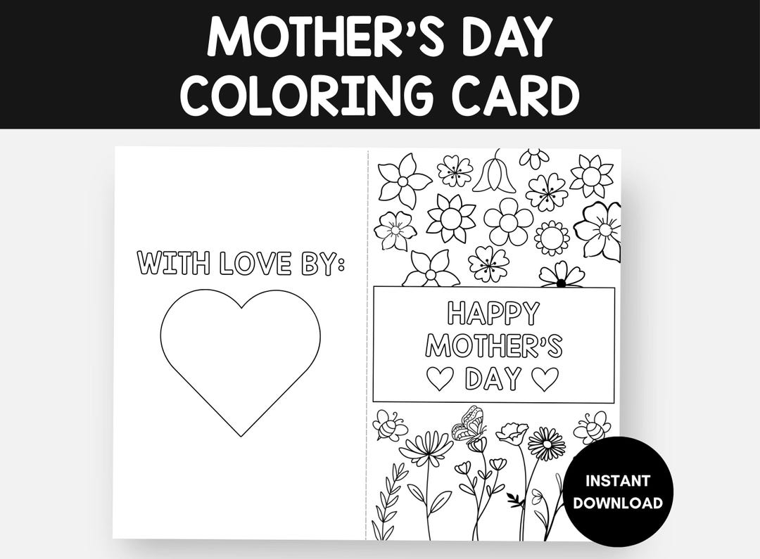 Mothers Day Coloring Card, DIY Gift for Mom, Printable Flower Coloring ...