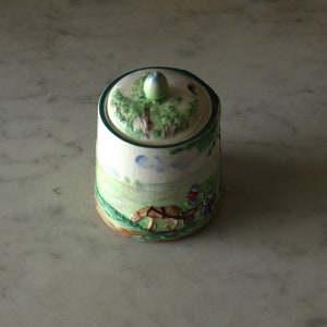Vintage jampot met landelijke scène uit Japan