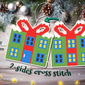 Christmas Cross Stitch, Plastic Canvas, Cross Stitch Pattern, Christmas Gift Box, Christmas Tree Decoration, Counted Cross Stitch, DIY Gift