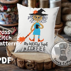 Halloween Witch Coffee Cross Stitch Pattern: Snarky Embroidery (PDF Pattern)
