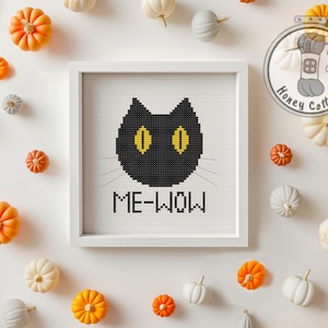 Halloween Black Cat Cross Stitch Pattern: Snarky Embroidery (Digital Download)