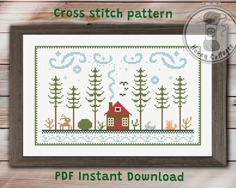 Nordic Forest Cross Stitch Pattern: Landscape Home Decor (PDF Pattern)