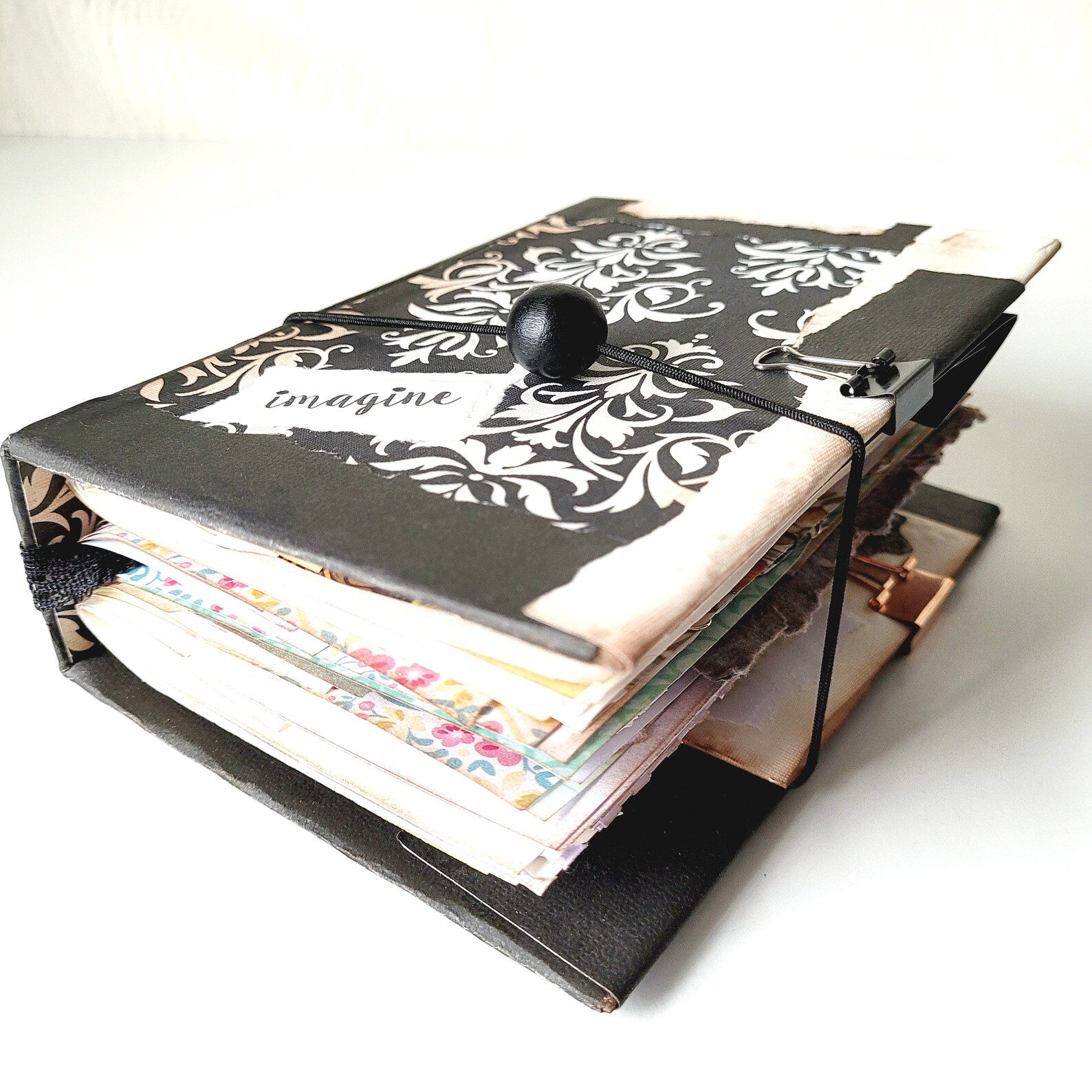 Junk Journal, Handmade Vintage Junk Journal, Black and off White