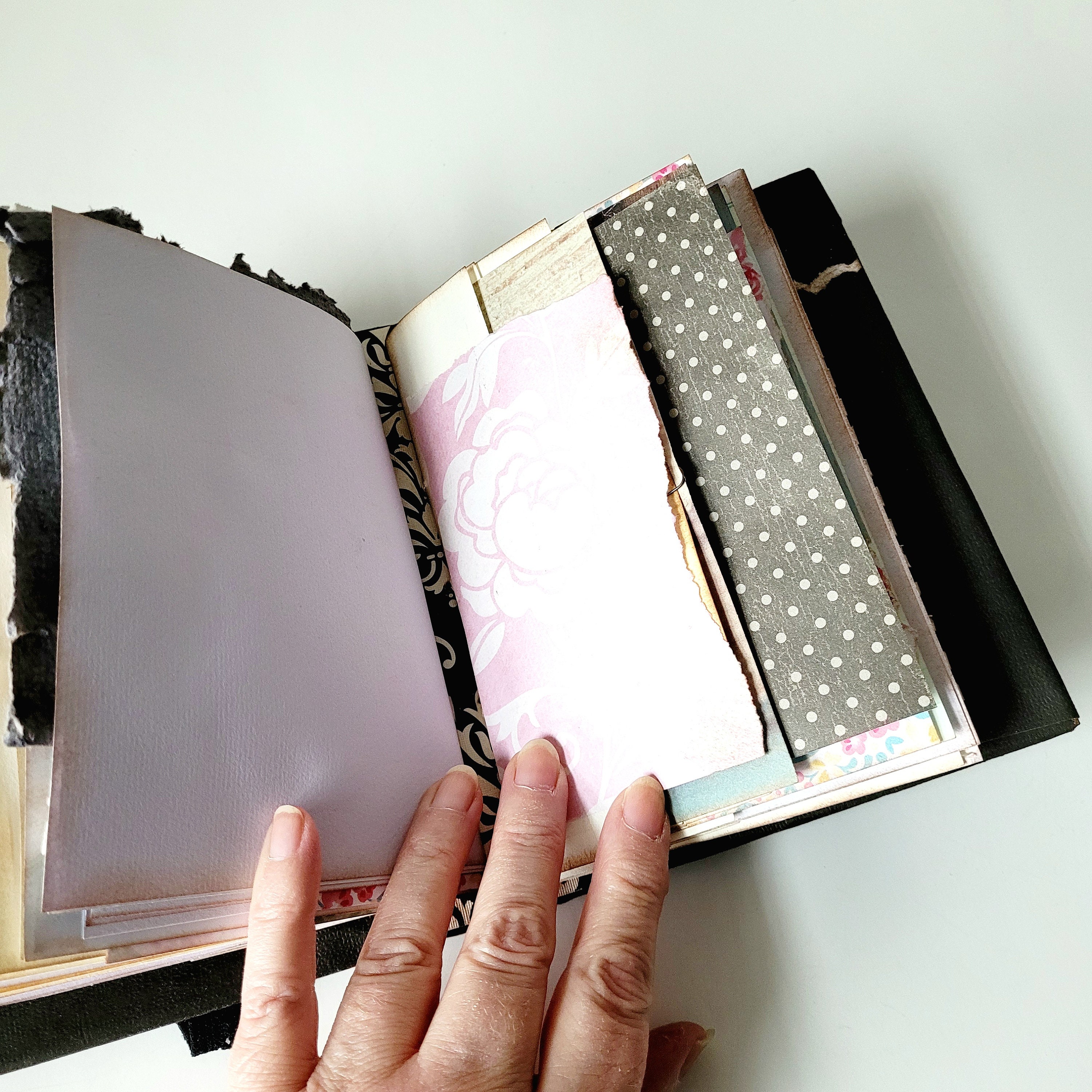 Junk Journal, Handmade Vintage Junk Journal, Black and off White