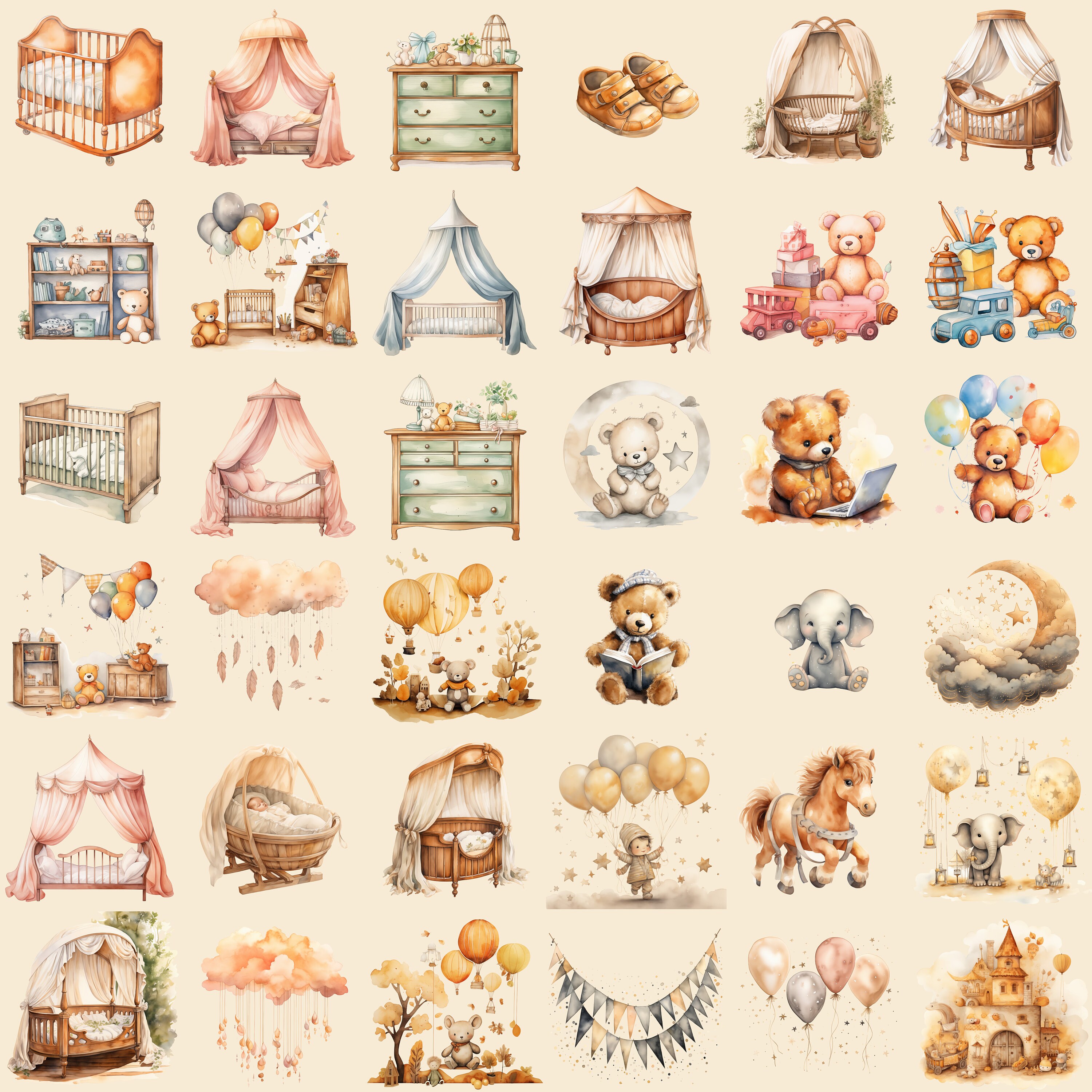 Watercolor Baby Shower Clipart Nursery Decor Clipart Boho Baby Clipart ...