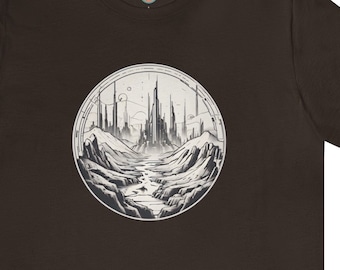Minimalist Sci-Fi Landscape T-Shirt - Futuristic Line Art Design