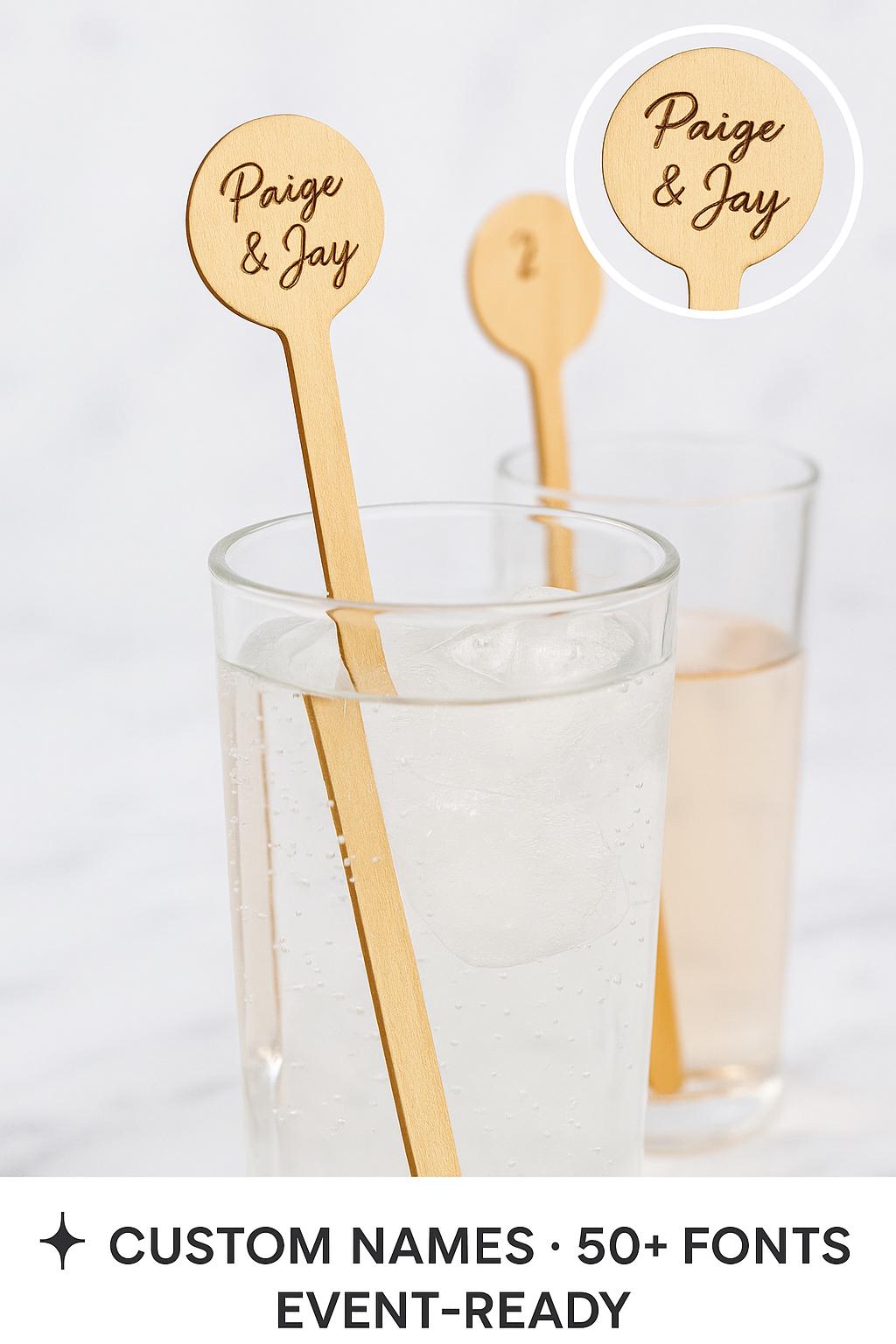 Custom Wooden Stir Sticks – Personalized Cocktail Stirrers – Set of 25 – Party Favors, Wedding, Holiday, Book Club, Event Barware