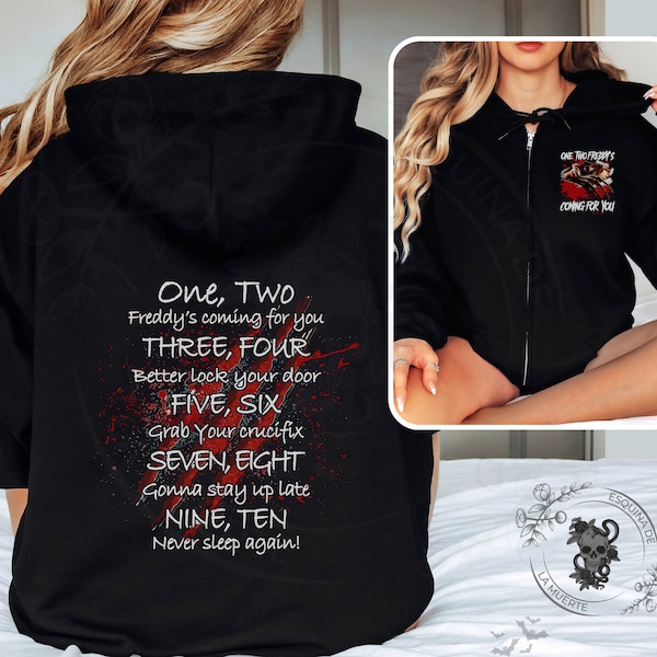 Freddy Zip Up Hoodie | Horror Theme Hoodie | Nightmare Elm Street Movie Sweater | Kruger Merch | Custom Zip Up Hoodie | Gift for Horror Fan