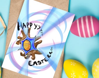 Tarjeta de Pascua feliz, huevos de Pascua, tarjeta de Pascua Dragon ball, tarjeta ilustrada a mano, regalo de Pascua, tarjeta imprimible de Pascua