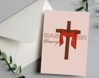 Easter Blessings, Happy Easter card, Religious card, Christian Easter Cards, Crosses, Bible verse Easter card, Hand illustrated Easter card,