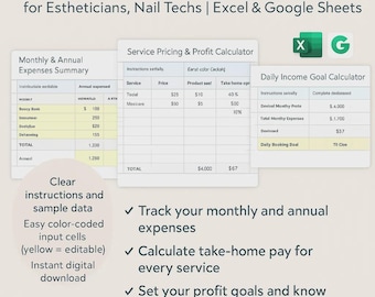 Booth Rental Calculator: Esthetician & Nail Tech Income Spreadsheet (Digital Download)