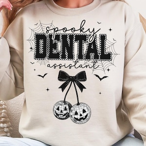 Halloween Dental Assistant PNG, Spooky Dental Design, Pumpkin Cherries Coquette Bow Dentist Png, Halloween Party Sublimation Tshirt Designs