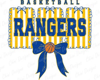 Preppy Rangers PNG, Blue Yellow Basketball Team Mascot, Coquette Rangers Game Day Sublimation Tshirt Design