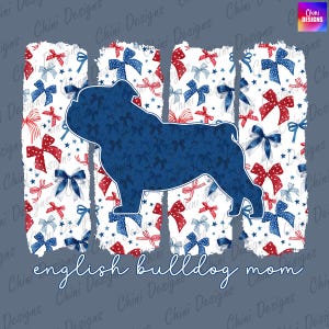 Maman bouledogue anglais patriotique PNG, conception de maman bouledogue noeud coquette, maman chien bouledogue anglais, conception de tshirt 4 juillet, conceptions de sublimation