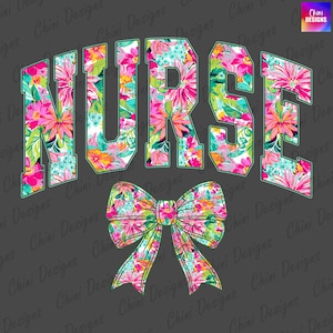 Floral infirmière PNG, infirmière d'été PNG, infirmière de printemps, infirmière universitaire PNG, noeud de coquette, conception de tshirt, conception de sublimation, conception d'autocollant Png