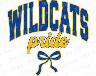 Wildcats PNG, Varsity Sports Team Mascot, Royal Blue Yellow Wildcats Pride Game Day Sublimation Tshirt Design