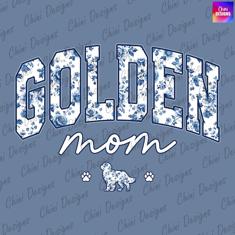 a blue and white t - shirt with the words golden mom on it