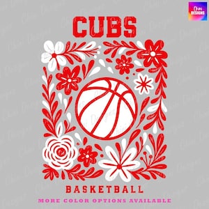 Floral Cubs PNG, Red White Basketball Cubs Design, School Team Mascot Cubs, Red Game Day Tshirt Design Png, Sublimation Design, Sports Team