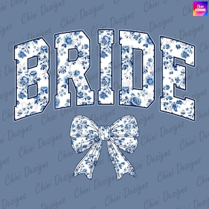Bloemen bruid png, coquette bruid png, blauwe strik bruid DTF, chinoiserie bruid ontwerp, afdrukbare bruid sublimatie ontwerp, bruid tshirt ontwerp