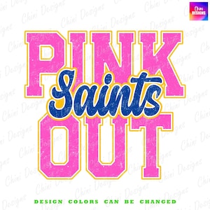 Pink Out Saints PNG, School Team Mascot Saints Design, Blue Yellow Preppy Saints, Breast Cancer Awareness Shirt Designs, Sublimation Design