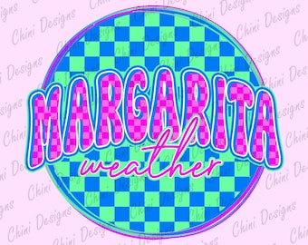 Checkered Margarita Weather PNG, Trendy Retro Margarita Design, Neon Summer Margarita Png, Tshirt Design, Sublimation Design, Waterslide DTF