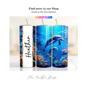 Opakowanie na kubek z delfinem PNG, 20oz Skinny Tumbler Sublimacja Tło, Podwodny Delfin Tumbler Design, Wodny Tumbler Wrap Design PNG zdjęcie 7