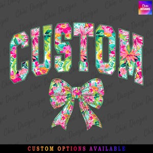 Aangepaste naam png, zomerbloemennaam, strik aangepaste mascotte png lente teamontwerp, coquette tshirt ontwerp gepersonaliseerd sublimatieontwerp png