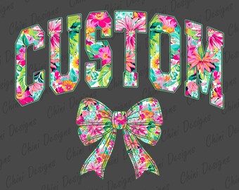 Nombre personalizado PNG, nombre floral de verano, mascota personalizada con lazo PNG, diseño de equipo de primavera, diseño de camiseta coqueta, diseño de sublimación personalizado PNG