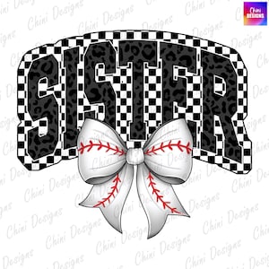 Baseball Schwester PNG, Karierte Schwester, Baseball Kokette Bogen, Spieltag, Teamgeist Tshirt Design Dtf, druckbare Schwester Sublimation Design