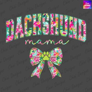 Bloemen teckel mama png, zomer Doxie mama png, lente hond moeder, Varsity kleurrijk preppy shirtontwerp, sublimatieontwerp, stickerontwerp