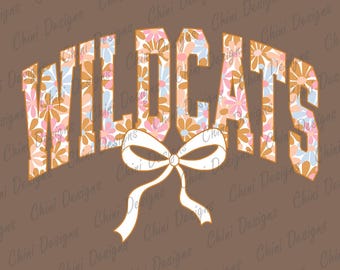 PNG de Wildcats florales, diseño de mascota de equipo escolar Wildcats, Wildcats pastel coquette, diseño de camiseta para el día del juego, diseño de sublimación, equipo deportivo