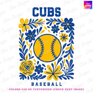 Floral Cubs PNG, Blue Yellow Baseball Cubs Design, School Team Mascot Cubs, Base Ball Game Day Tshirt Design, Sports Sublimation Designs Png