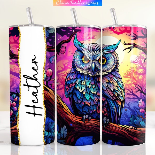 Add your Name Tumbler Wrap, Colorful Owl Tumbler Wrap, Personalized Tumbler Design, Floral Owl Custom Tumbler, Add your Text Name Tumbler