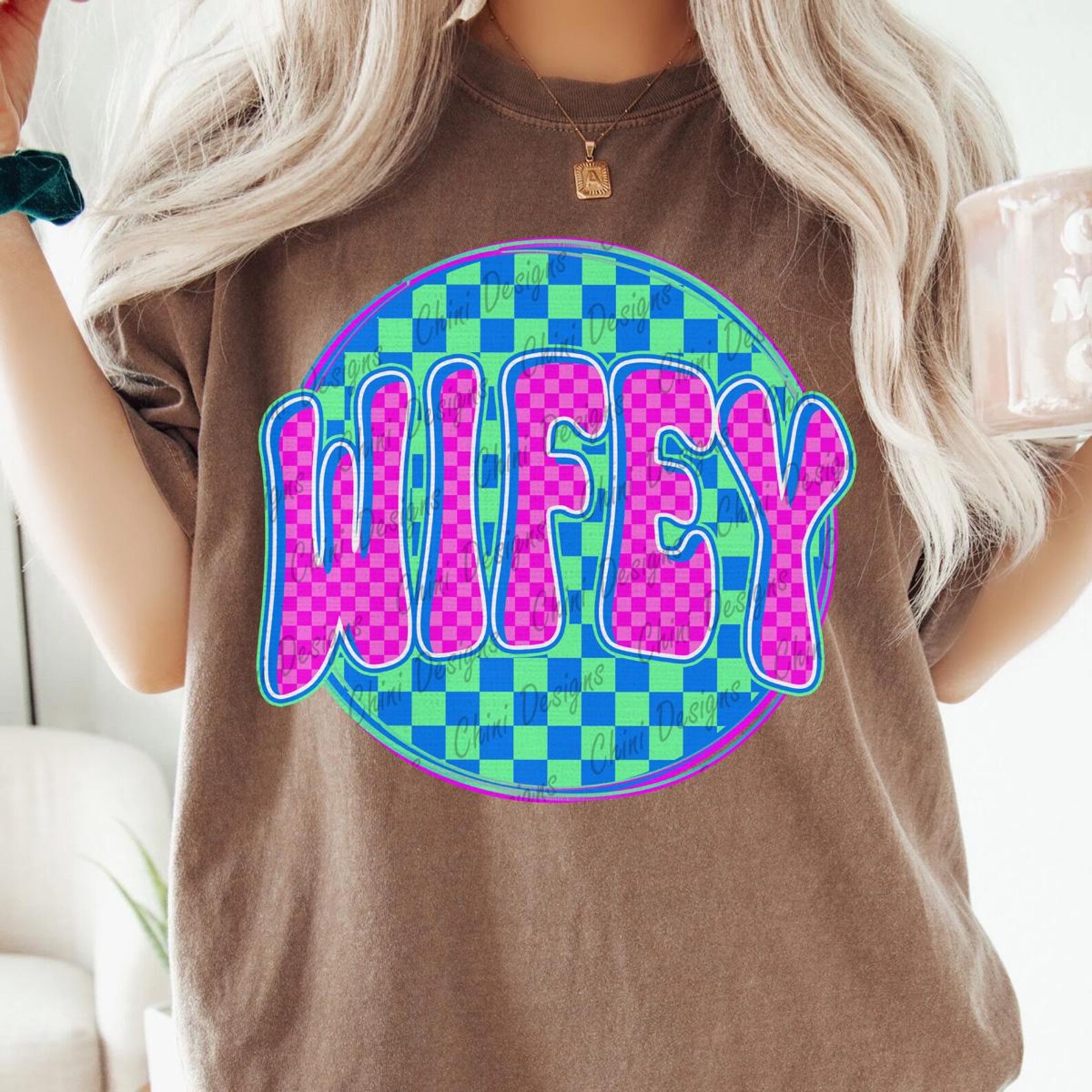 Checkered Wifey PNG, Trendy Retro Wifey Design, Neon Wife, Pink Blue ...