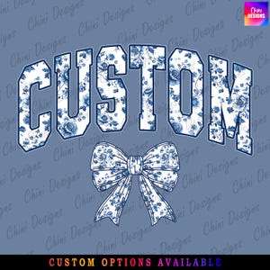 Aangepaste naam png, coquetteteamontwerp, blauwe strik aangepaste mascotte png, sportwedstrijd, chinoiserie-tshirtontwerp Gepersonaliseerd sublimatieontwerp
