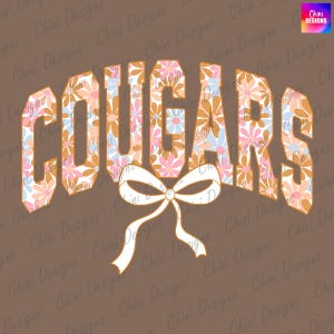 Floral Cougars PNG, School Team Mascot Cougars Design, Pastel Coquette Cougars, Game Day Tshirt Design Png, Sublimation Design, Sports Team