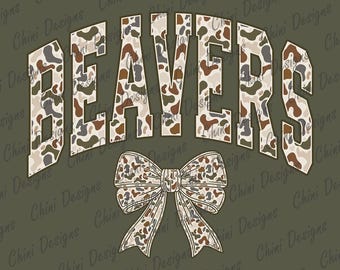Camo Beavers PNG, Camouflage Sports Team Mascot, Retro Beavers Game Day Sublimation Tshirt Design