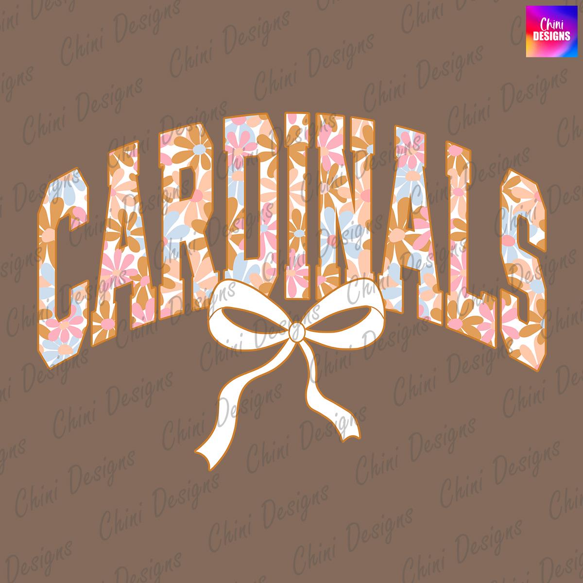 Floral Cardinals PNG | Pastel Coquette School Mascot Design for Game Day Sublimation
