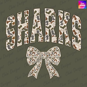 Camo Sharks PNG, School Team Mascot Sharks Design, Retro Camouflage Sharks, Game Day Tshirt Design Png, Sublimation Design Sports Team Cheer