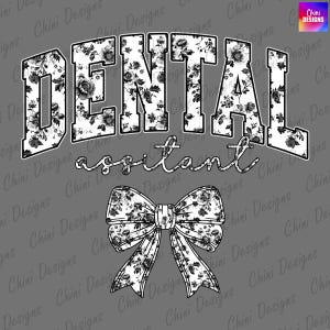 Asystent dentystyczny kwiatowy PNG, projekt dentystyczny Chinoiserie, czarny dentysta kwiatowy Png, kokietka kokarda, projekt koszulki z motywem kwiatowym, projekt sublimacji Png