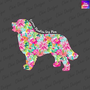 Blumen Berner Mutter PNG, Sommer Berner Bergmutter Design, Berner Hund Mutter, buntes Frühlingsblumen-T-Shirt Design, Sublimationsdesign Png