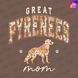 Floral rétro grande maman des Pyrénées PNG, automne Pyrénées maman conception, maman chien des Pyrénées, conception de tshirt fleurs d'automne vintage, conception par sublimation