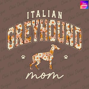 Mamma di levriero italiano con fiori retrò in formato PNG, design autunnale per mamma di levriero, design vintage per maglietta con fiori autunnali per mamma di cane levriero, design a sublimazione