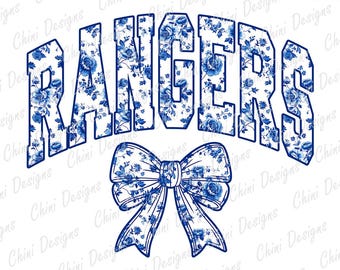 PNG floreale dei Rangers, mascotte della squadra sportiva in stile cinese blu, design per maglietta a sublimazione del giorno della partita dei Rangers in tela
